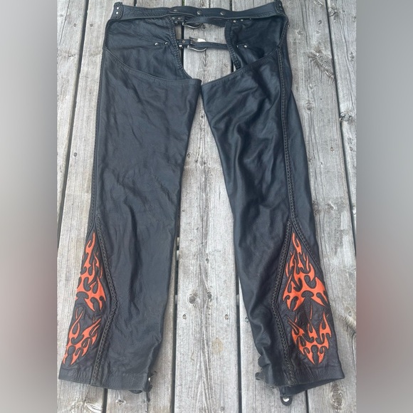 Vintage 90’s Harley-Davidson Black Leather Motorcycle Chaps 34/36x31 - Picture 12 of 13